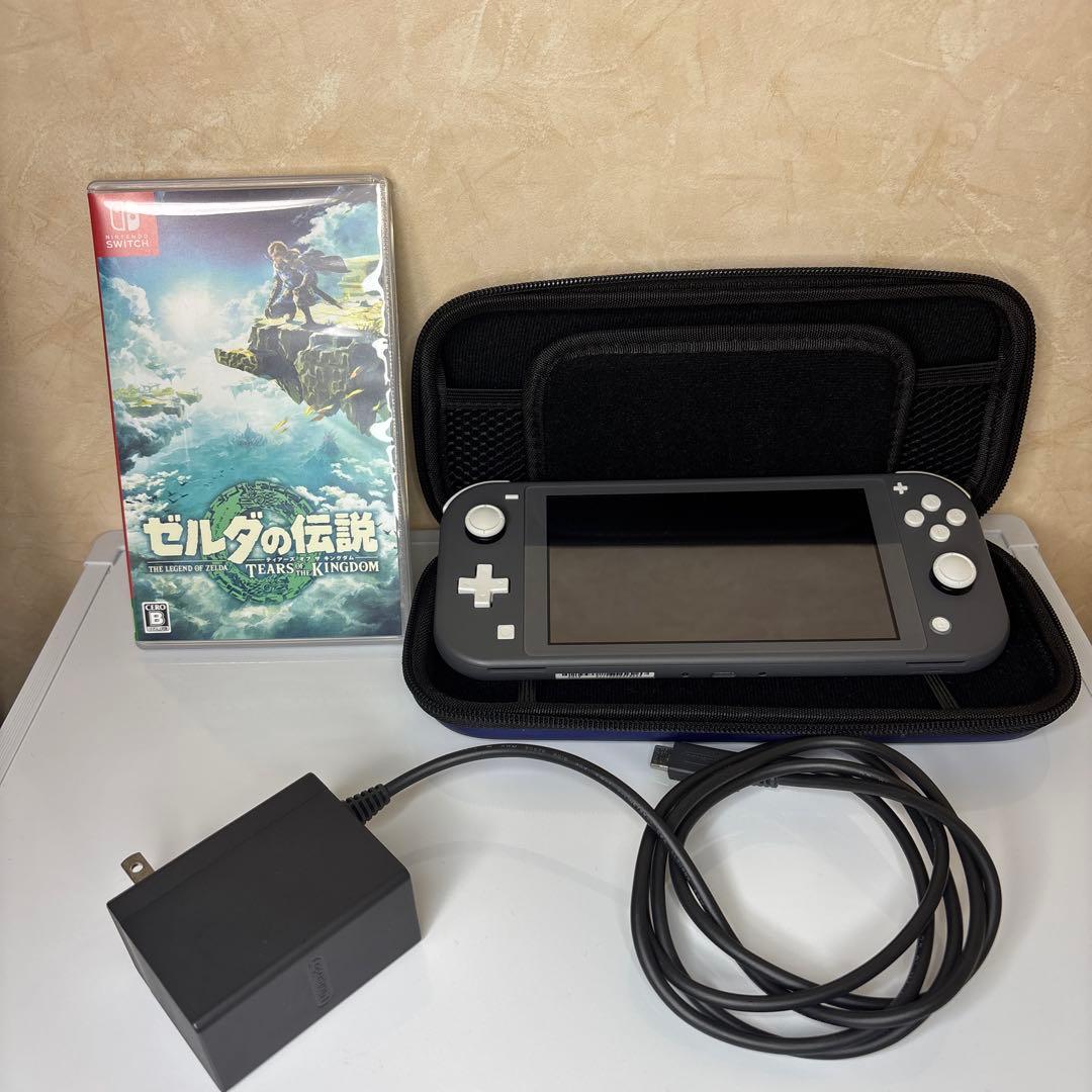 Switch right本体　グレー　充電器、ソフト、本体入れ物付き