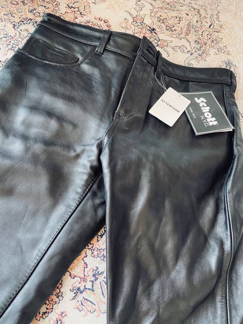 新品未使用Schottブラックレザーパンツ デッドストック 本革 ショットレザー