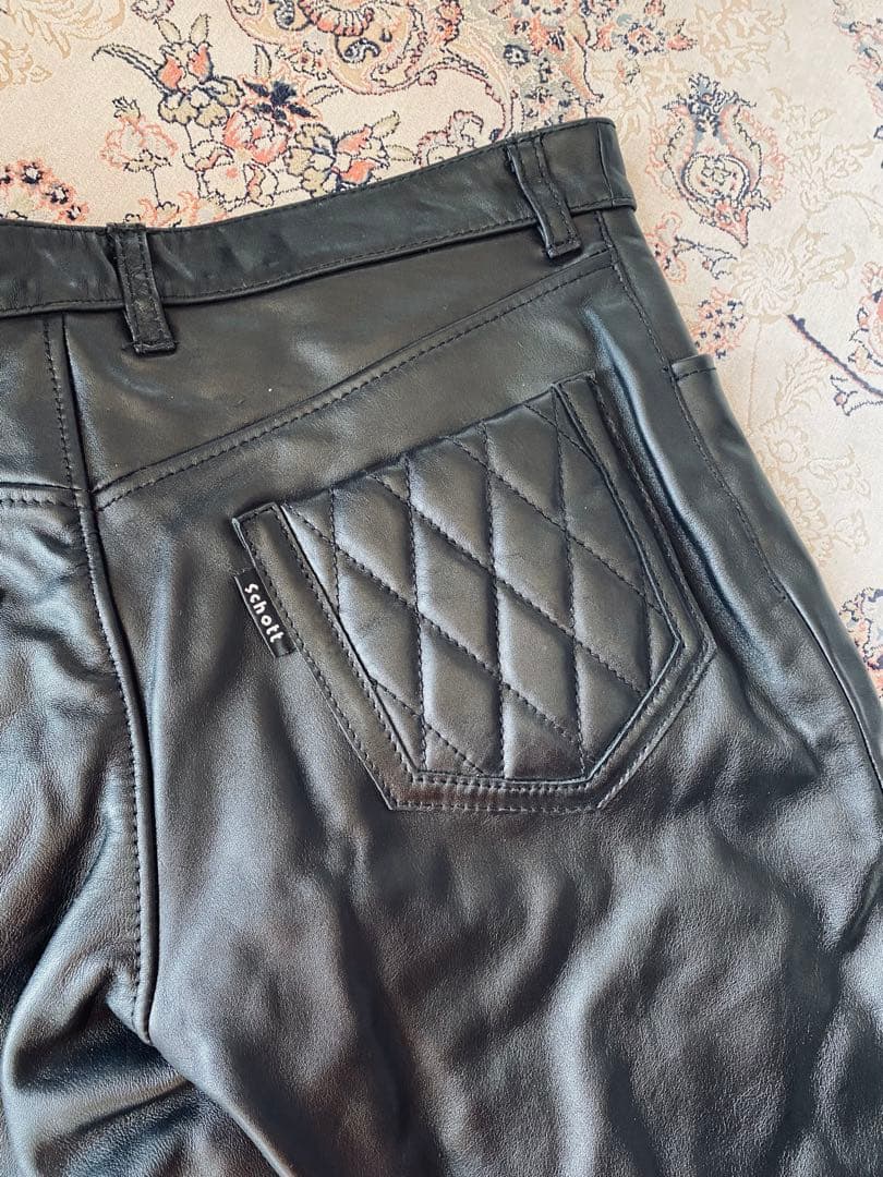 新品未使用Schottブラックレザーパンツ デッドストック 本革 ショットレザー