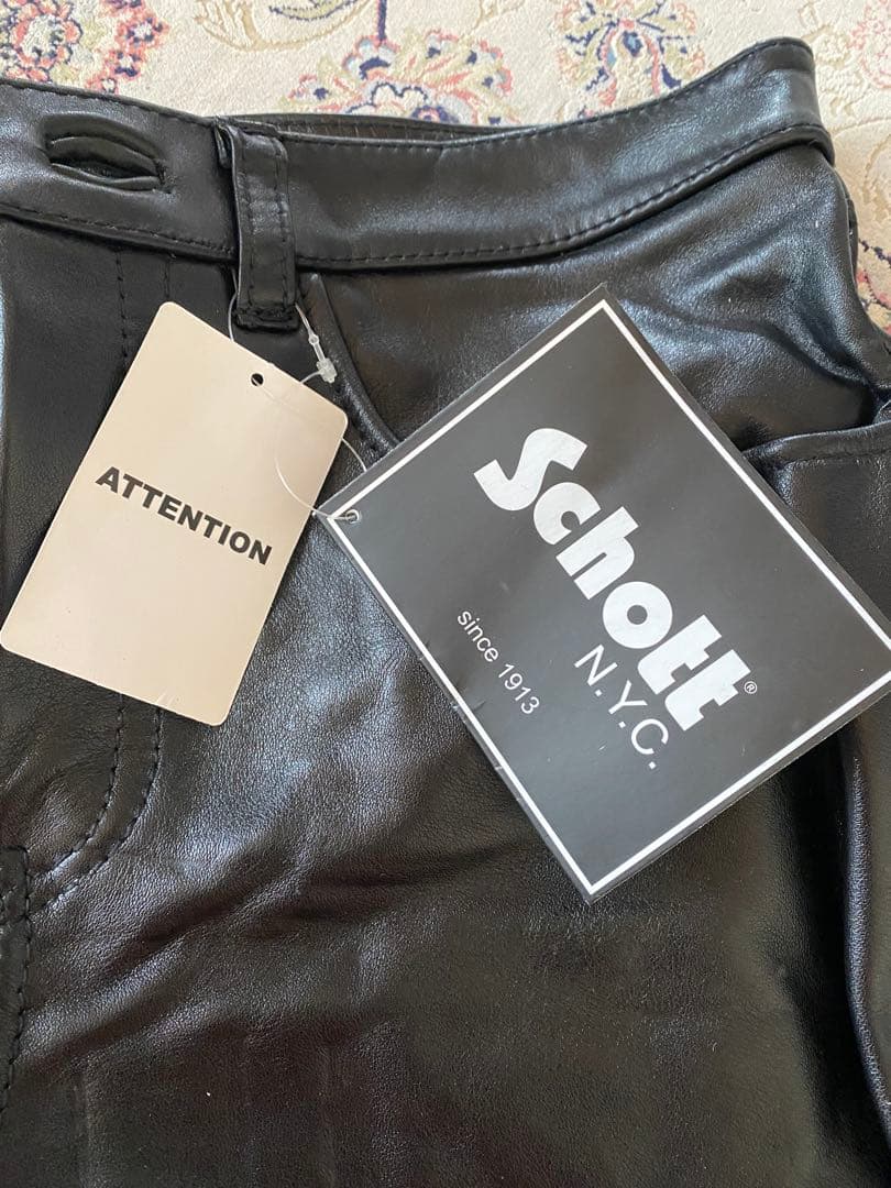 新品未使用Schottブラックレザーパンツ デッドストック 本革 ショットレザー