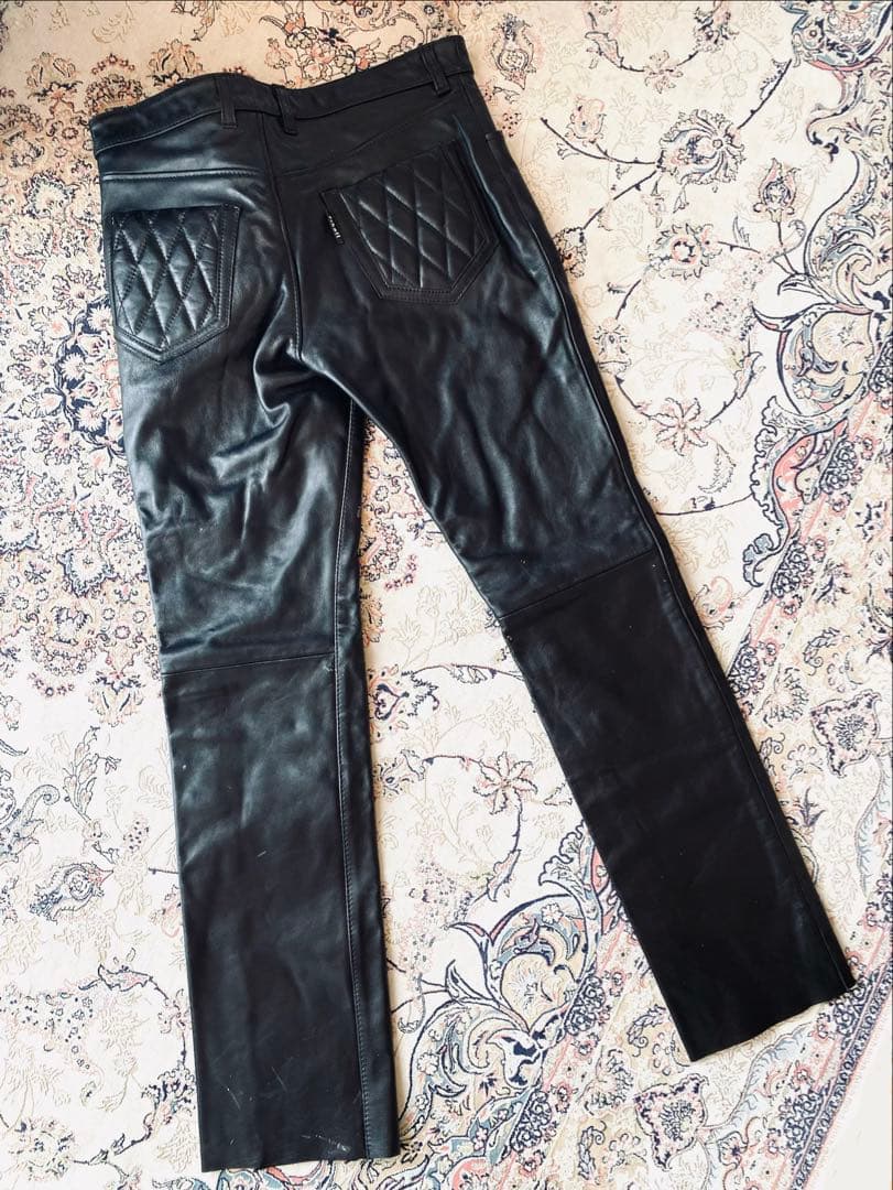 新品未使用Schottブラックレザーパンツ デッドストック 本革 ショットレザー