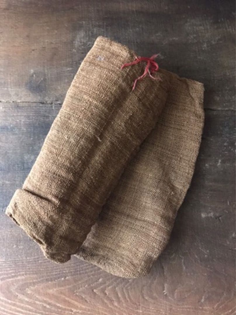 古シナ布　科布　襤褸 東北地方 大正時代 古袋 しな布　31cm x 39cm
