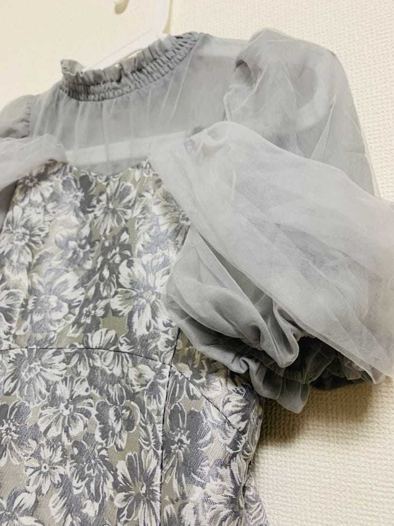 dazzlin シアーベールジャガードワンピース オケージョンドレス グレー S