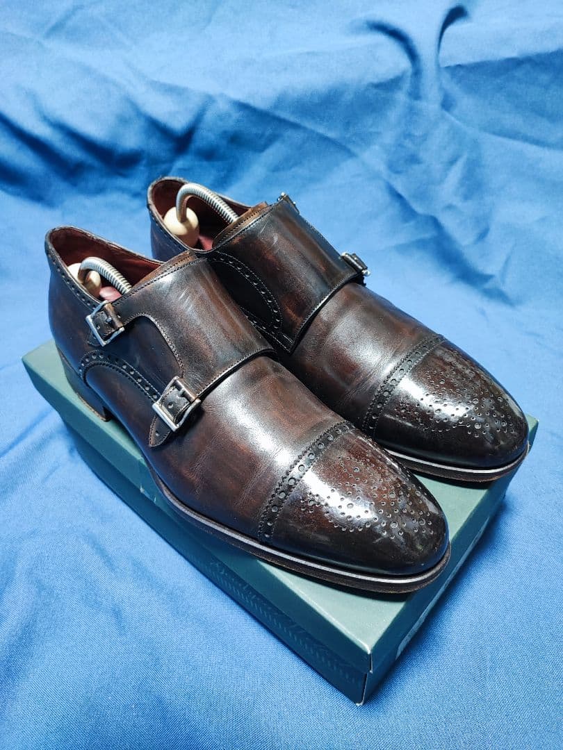 マグナーニ　ダークブラウン 　ダブルモンクストラップシューズ