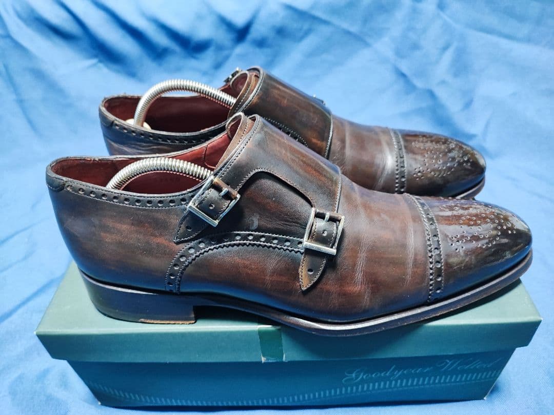 マグナーニ　ダークブラウン 　ダブルモンクストラップシューズ