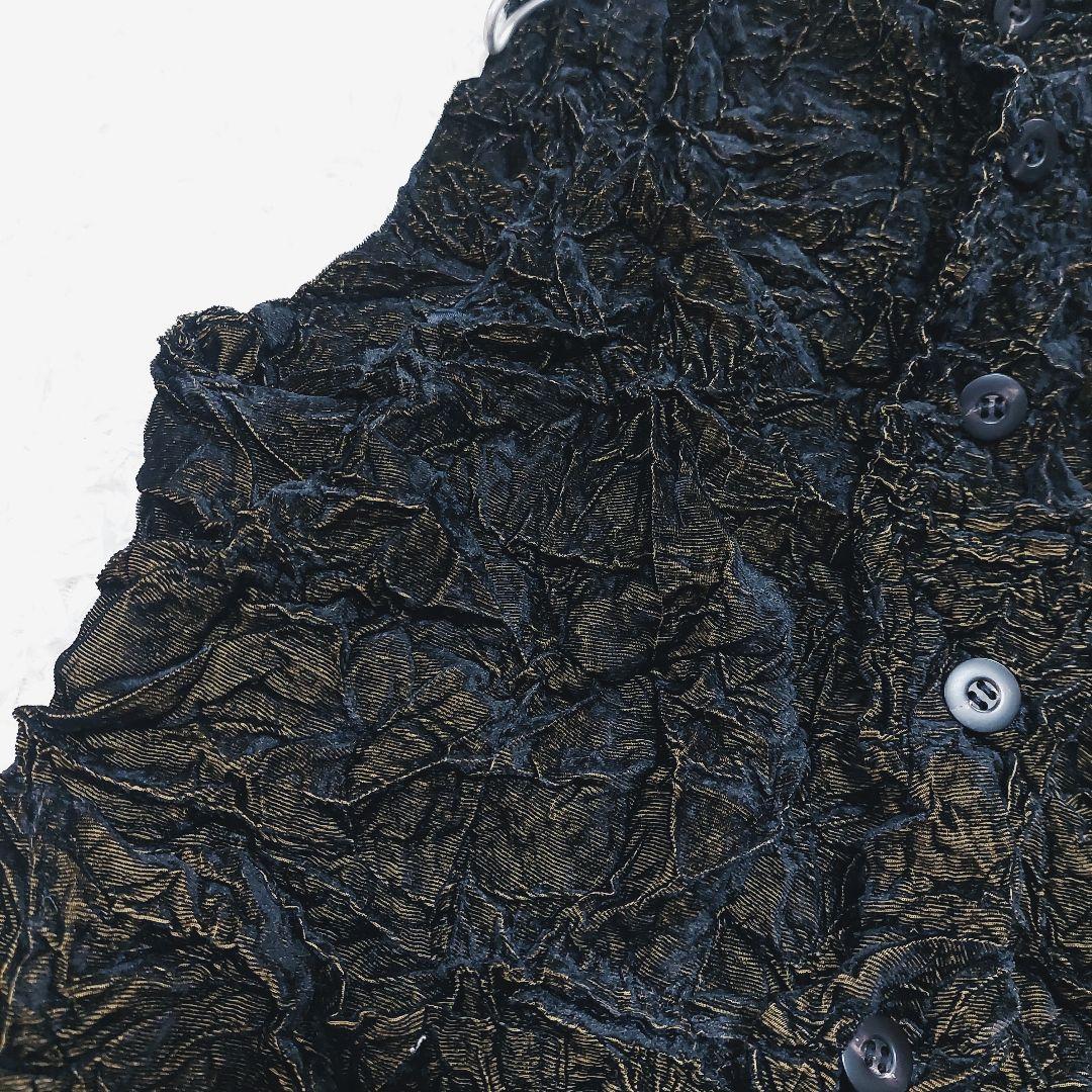 イッセイミヤケ ペルマネンテ シワ加工 バイカラー ハイネック ベスト 前開き