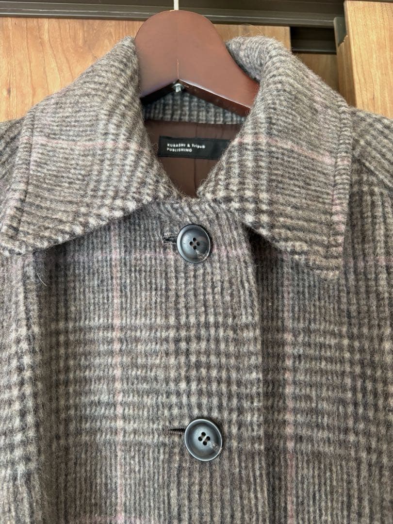 北欧暮らしの道具店、かろやかに揺れるウールロングコート、グレンチェック