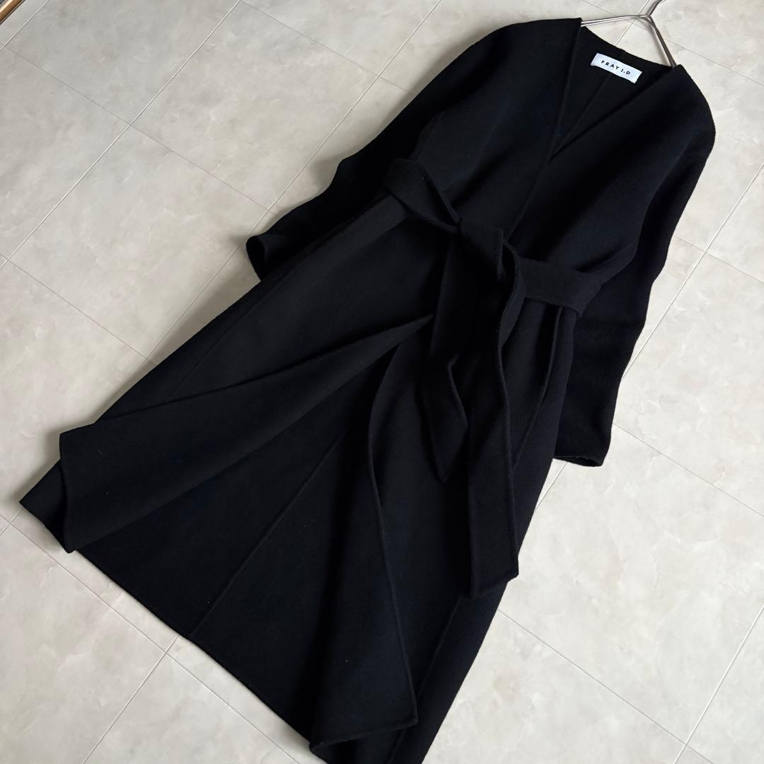 美品✨ FRAY I.D 10YEARリバーコート 黒0 尾州ウール ベルト付