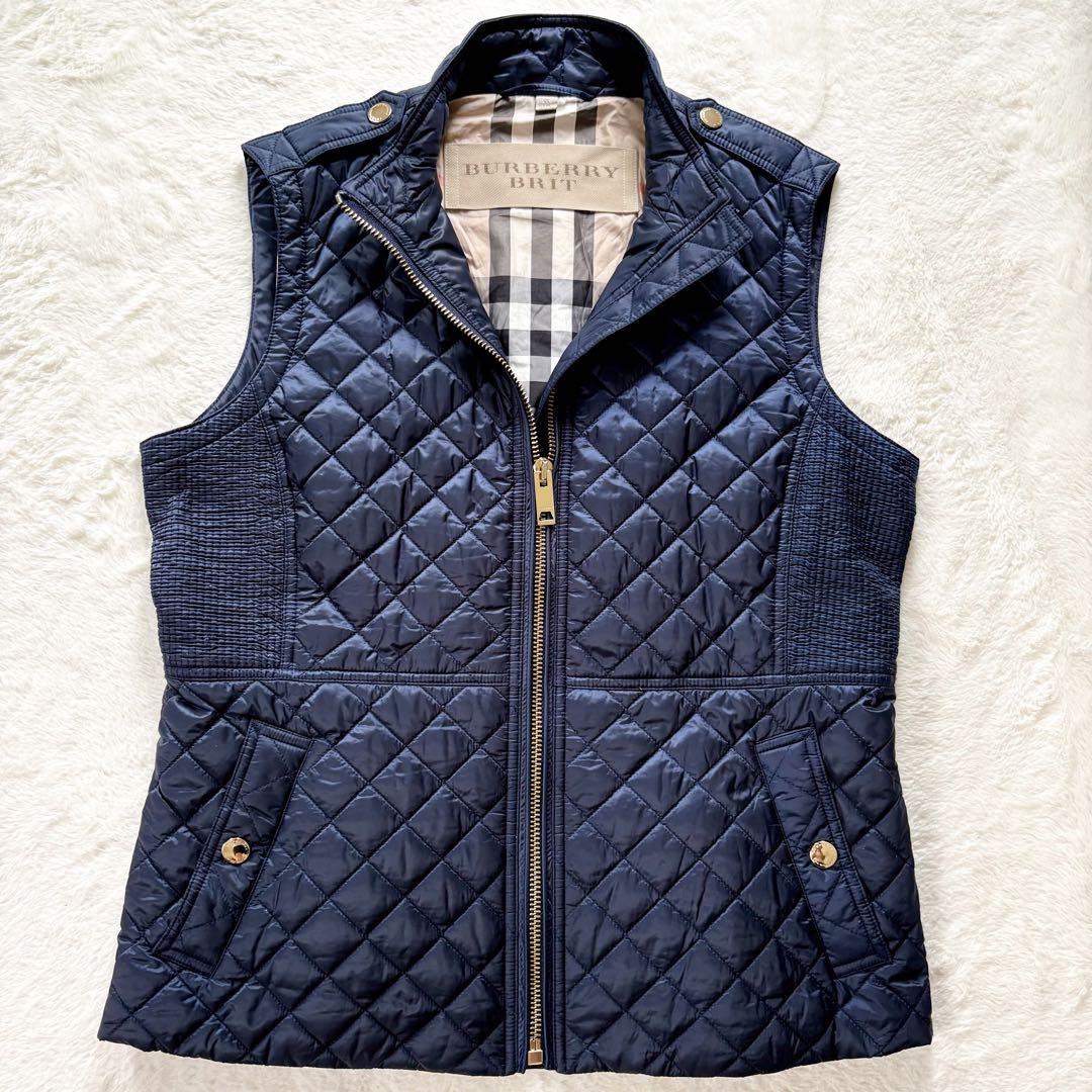 極美　バーバリーブリット　ノバチェック　メガ　キルティングベスト　ネイビー　XL