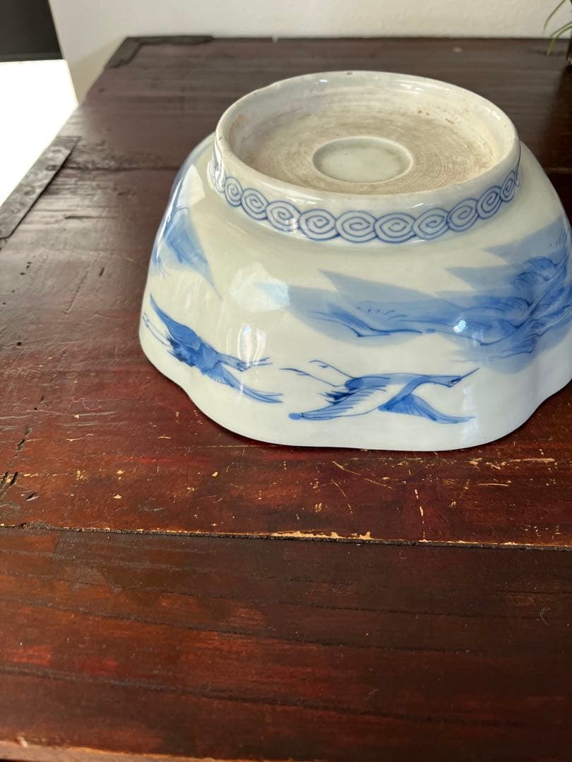 珍図　江戸後期幕末　古伊万里　染付　猿　虎　木瓜形鉢　鶴　山水村　干支