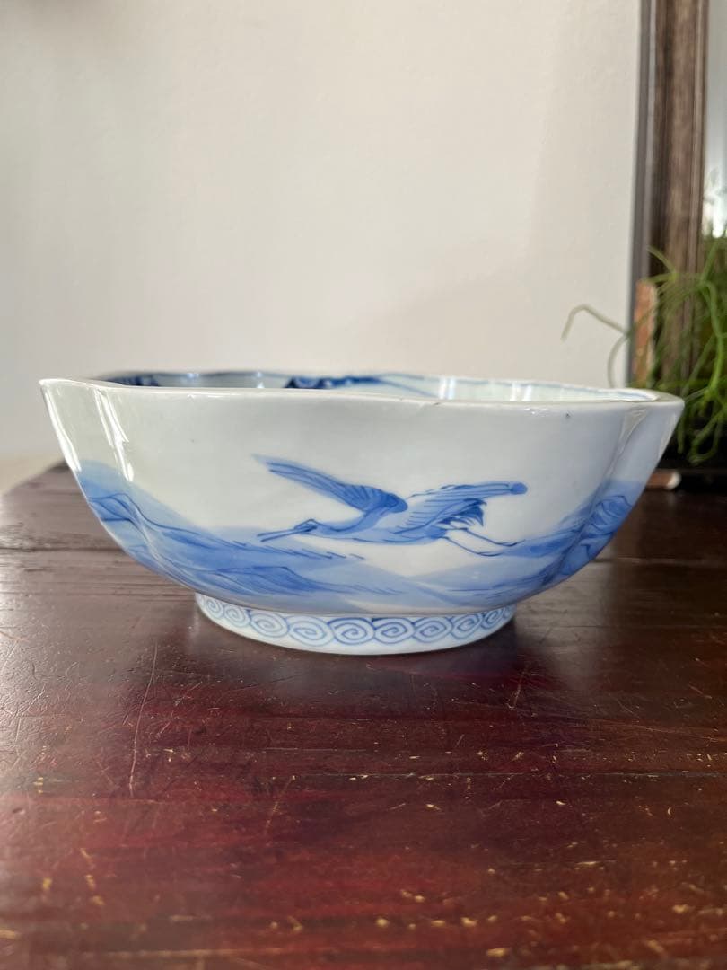 珍図　江戸後期幕末　古伊万里　染付　猿　虎　木瓜形鉢　鶴　山水村　干支