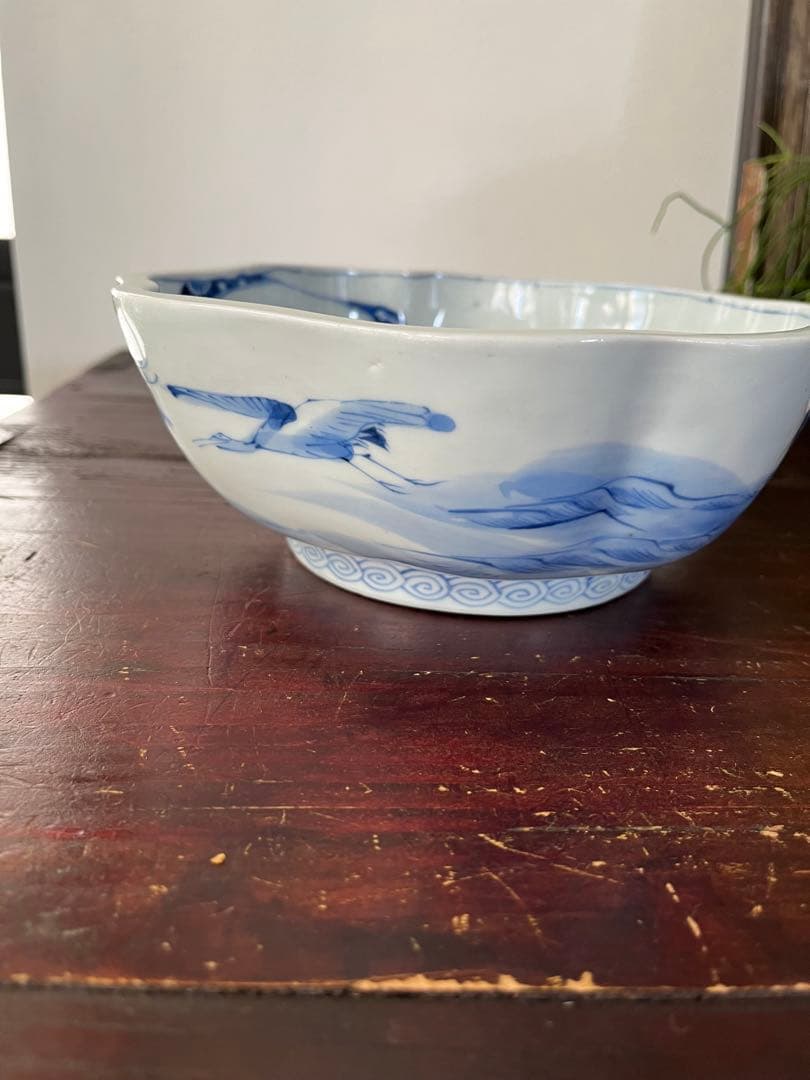 珍図　江戸後期幕末　古伊万里　染付　猿　虎　木瓜形鉢　鶴　山水村　干支