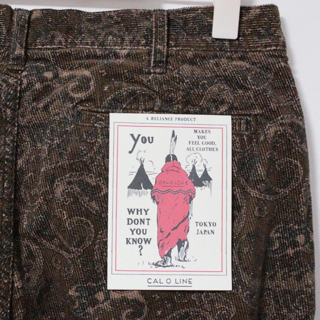 未使用 キャルオーライン ペイズリー柄 ２タックコーデュロイパンツ Mサイズ