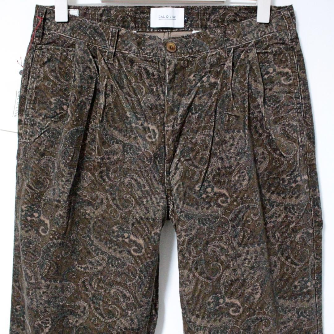 未使用 キャルオーライン ペイズリー柄 ２タックコーデュロイパンツ Mサイズ