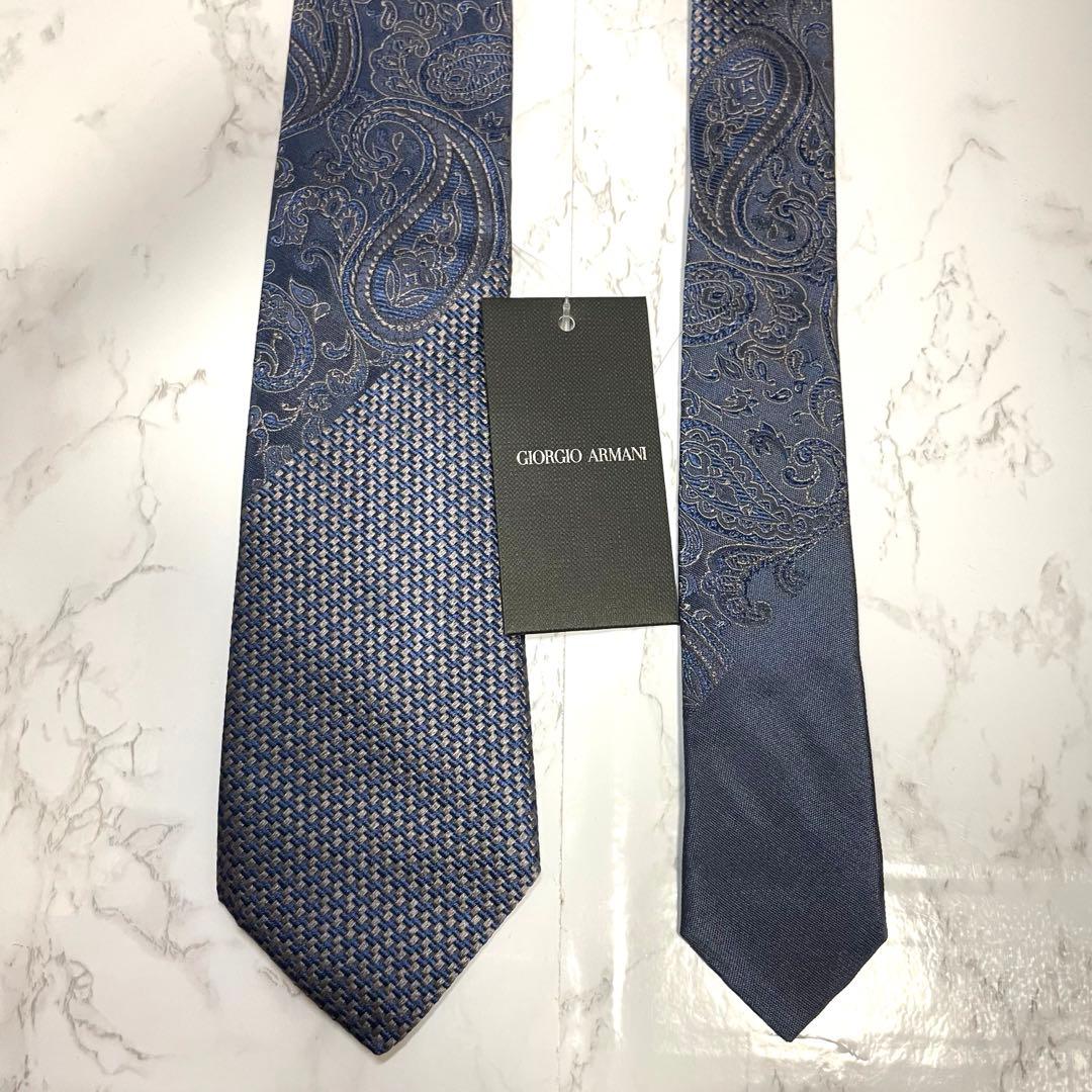 【新品未使用】ジョルジオ アルマーニ ネイビー ペイズリー柄 細身 ネクタイ