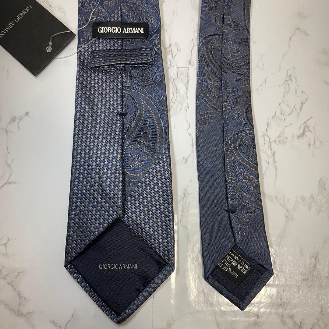 【新品未使用】ジョルジオ アルマーニ ネイビー ペイズリー柄 細身 ネクタイ