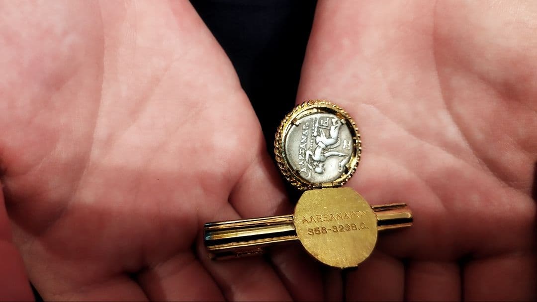 【限定1セット】アレキサンダー大王 古代ドラグマ銀貨カフリンクスタイバーセット