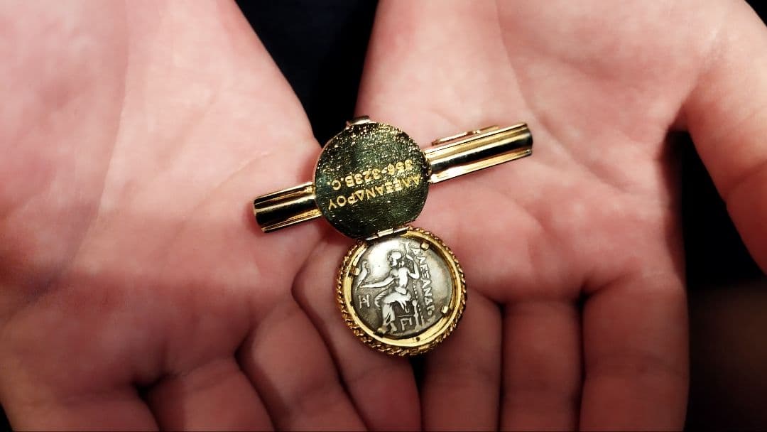 【限定1セット】アレキサンダー大王 古代ドラグマ銀貨カフリンクスタイバーセット