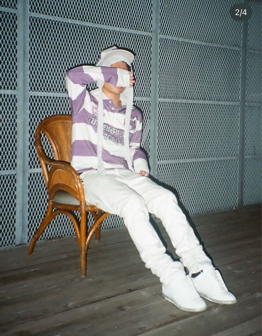 flexwitme 長袖 ポロシャツ 紫 白 ストライプ