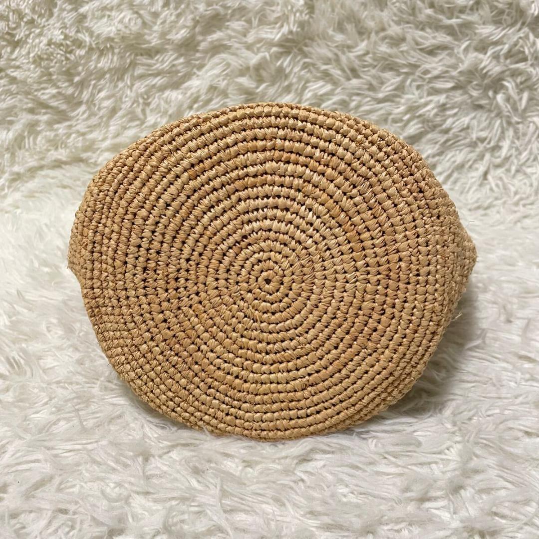 ヘレンカミンスキー カゴトートバッグ 舟形 ラフィア レザーハンドル チャーム