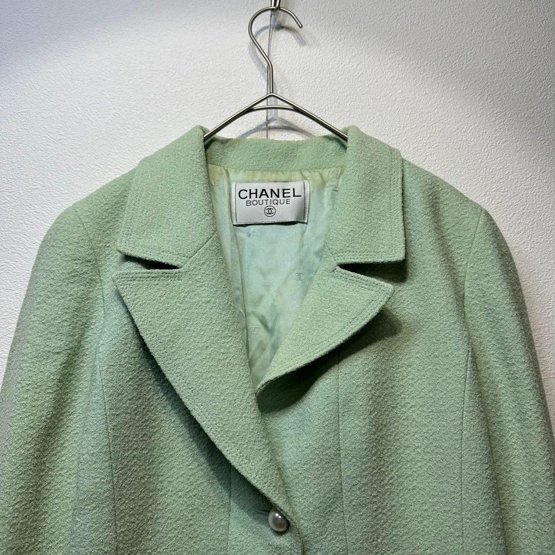 希少 CHANEL 上質 ウール シルク ツイード パール テーラードジャケット