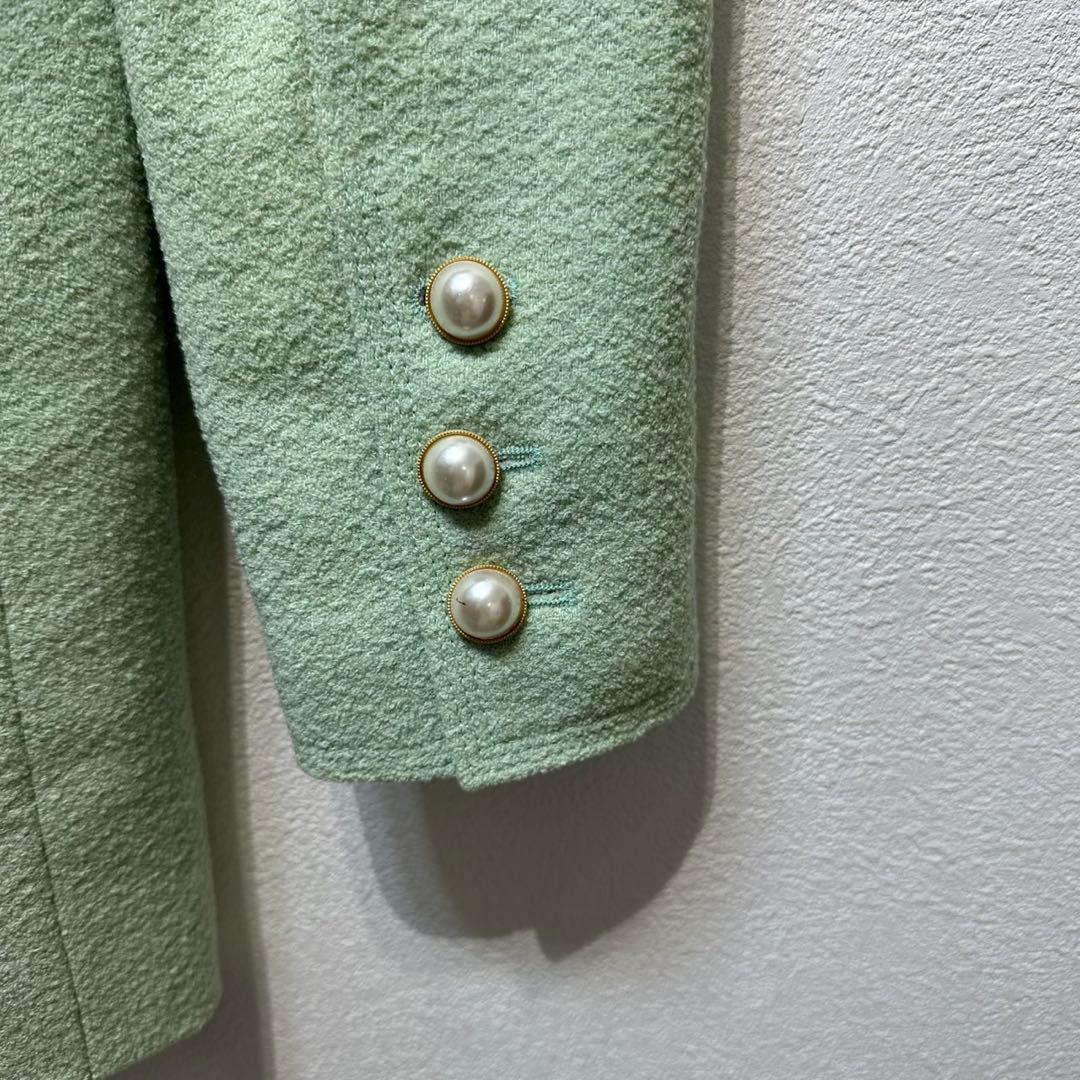 希少 CHANEL 上質 ウール シルク ツイード パール テーラードジャケット