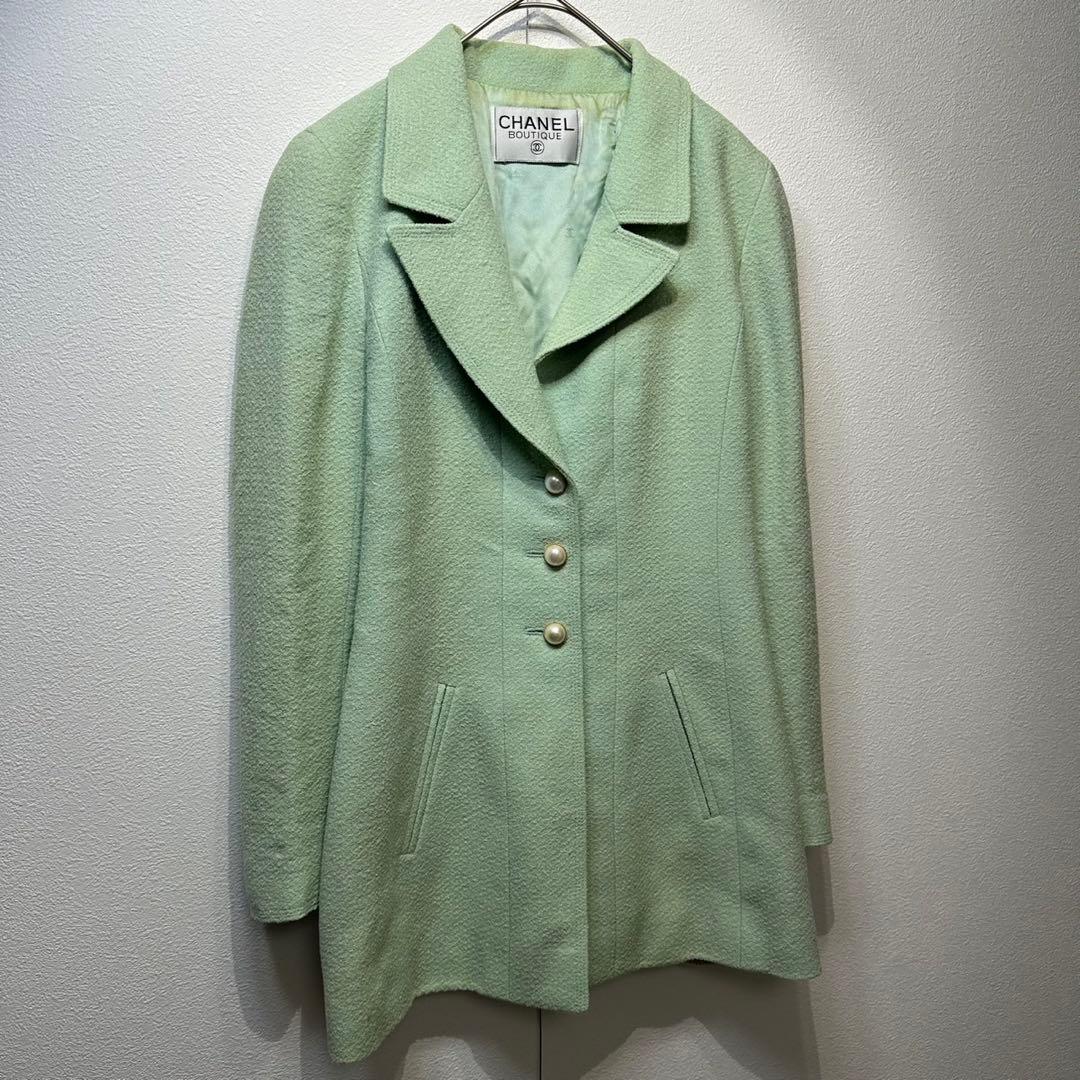 希少 CHANEL 上質 ウール シルク ツイード パール テーラードジャケット