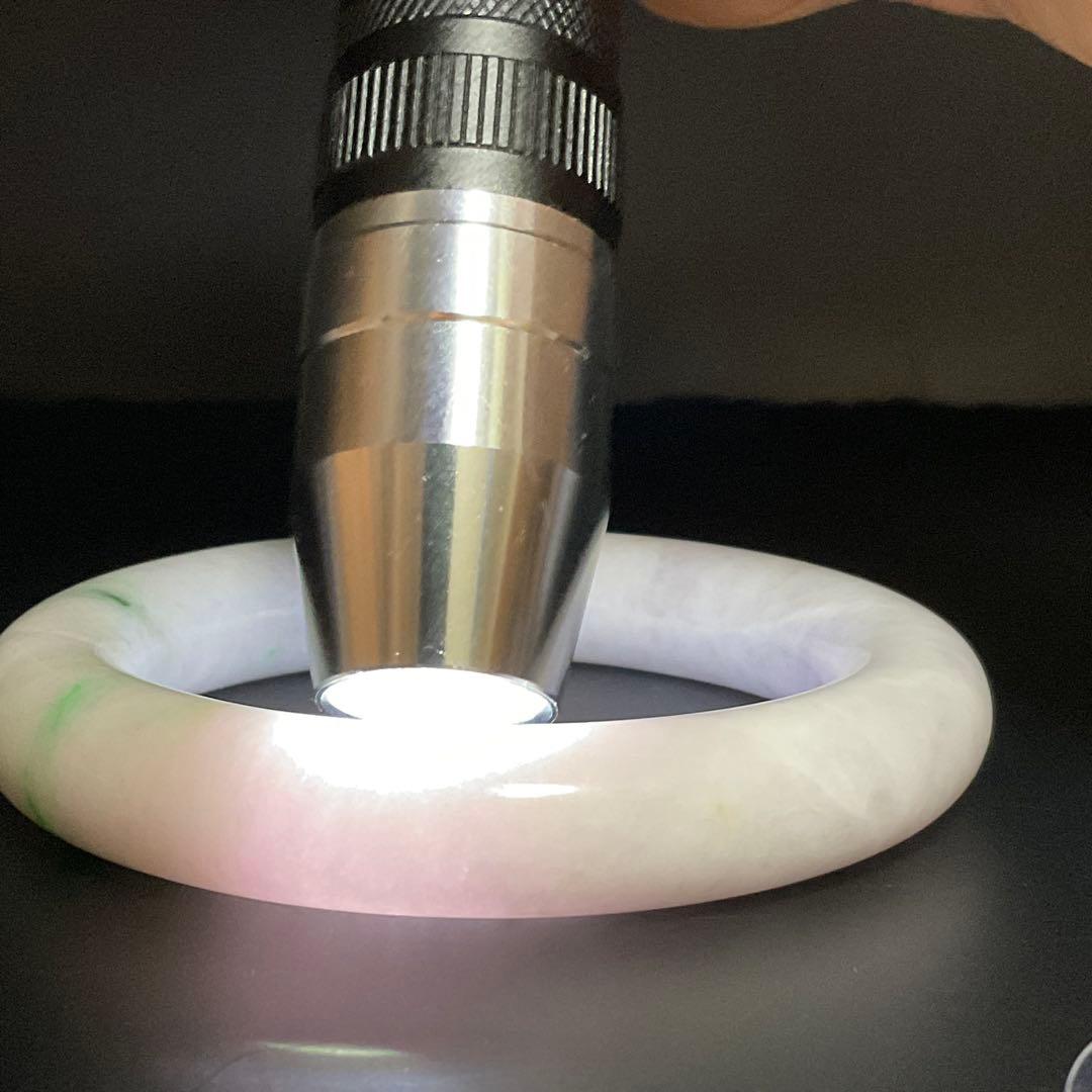 ミャンマー産 天然翡翠バングル 57.2mm 幅13.3mm 紫×緑 ピンクぽい