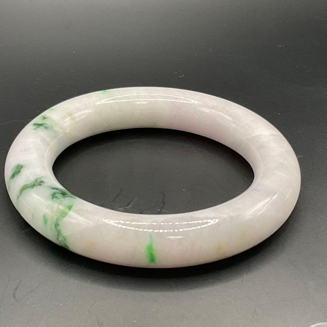 ミャンマー産 天然翡翠バングル 57.2mm 幅13.3mm 紫×緑 ピンクぽい