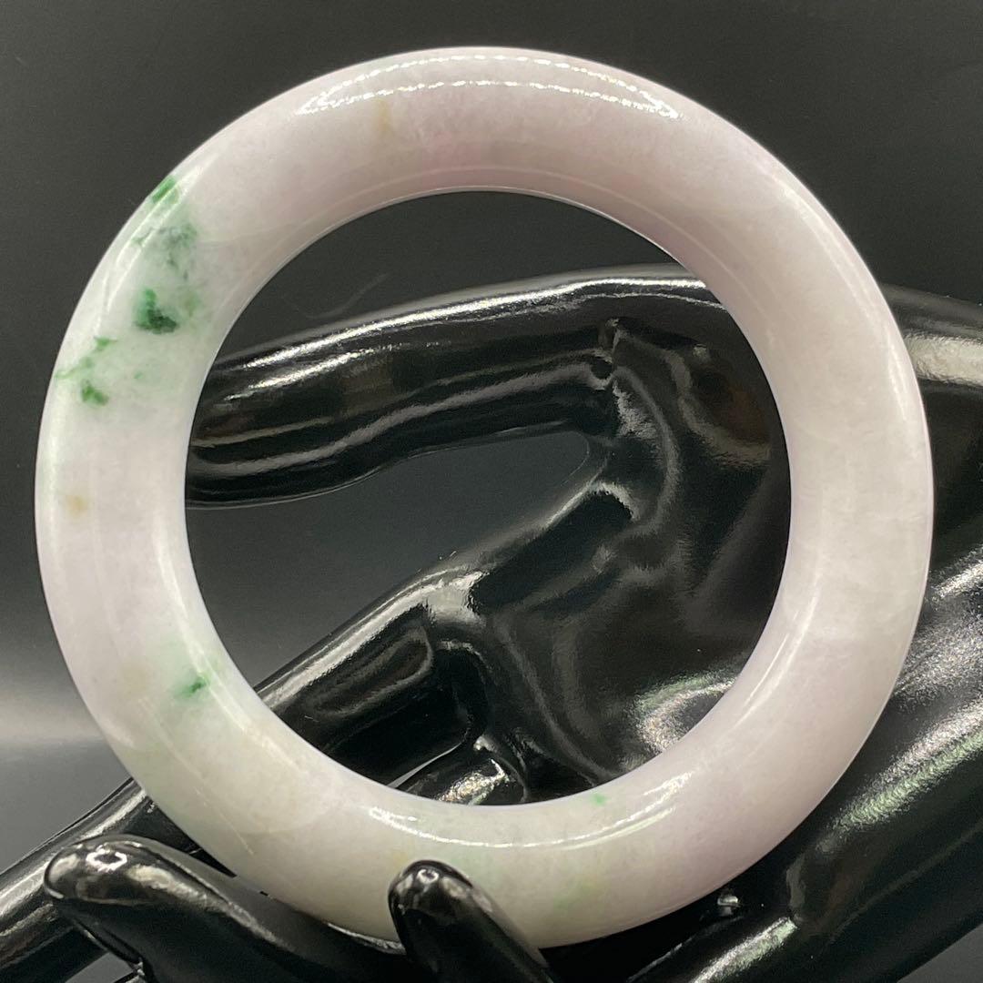 ミャンマー産 天然翡翠バングル 57.2mm 幅13.3mm 紫×緑 ピンクぽい