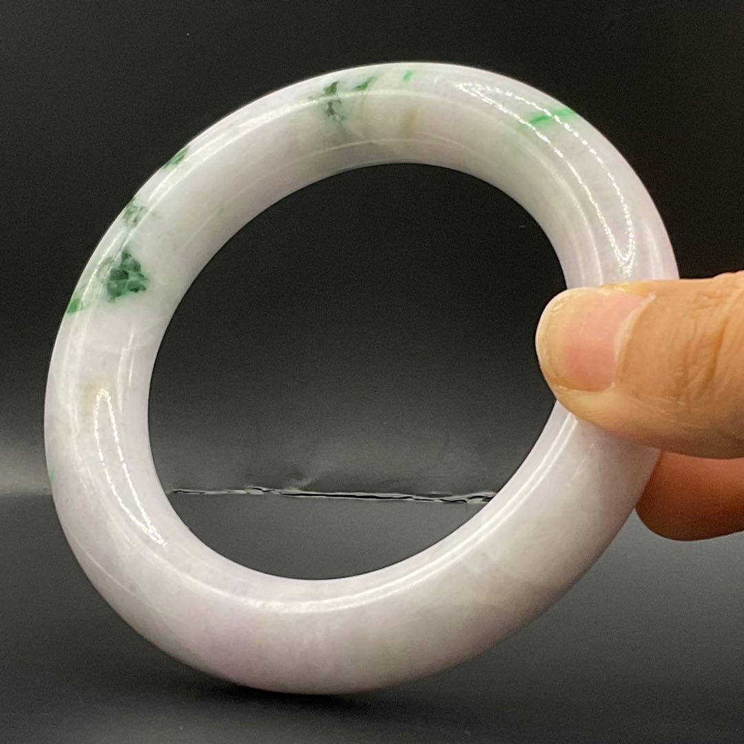 ミャンマー産 天然翡翠バングル 57.2mm 幅13.3mm 紫×緑 ピンクぽい