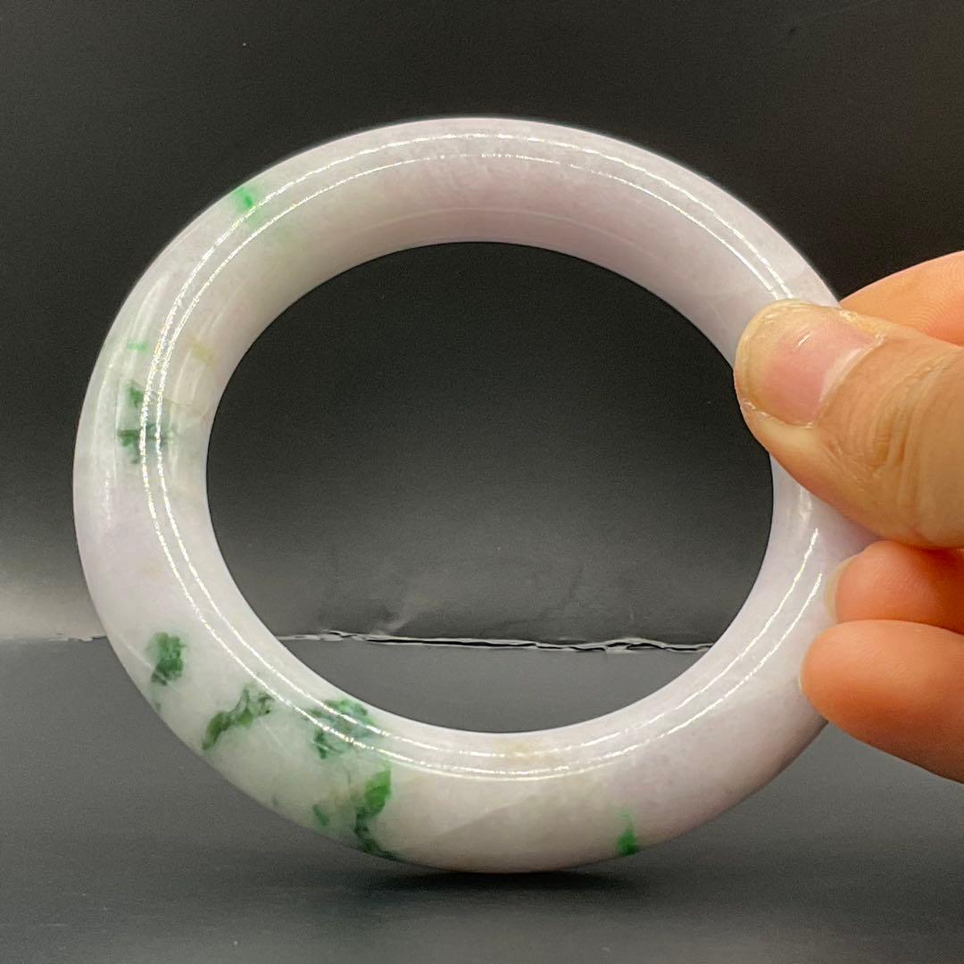 ミャンマー産 天然翡翠バングル 57.2mm 幅13.3mm 紫×緑 ピンクぽい