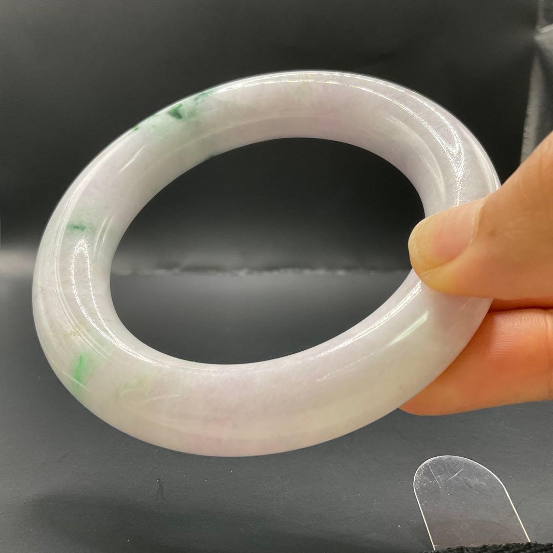 ミャンマー産 天然翡翠バングル 57.2mm 幅13.3mm 紫×緑 ピンクぽい