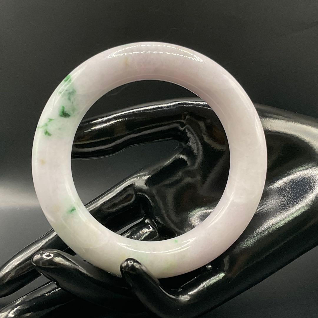 ミャンマー産 天然翡翠バングル 57.2mm 幅13.3mm 紫×緑 ピンクぽい