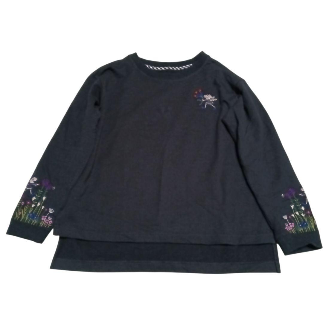 にこにこ　美品　アルベロベロ　刺繍カットソー　トレーナー　ブラック