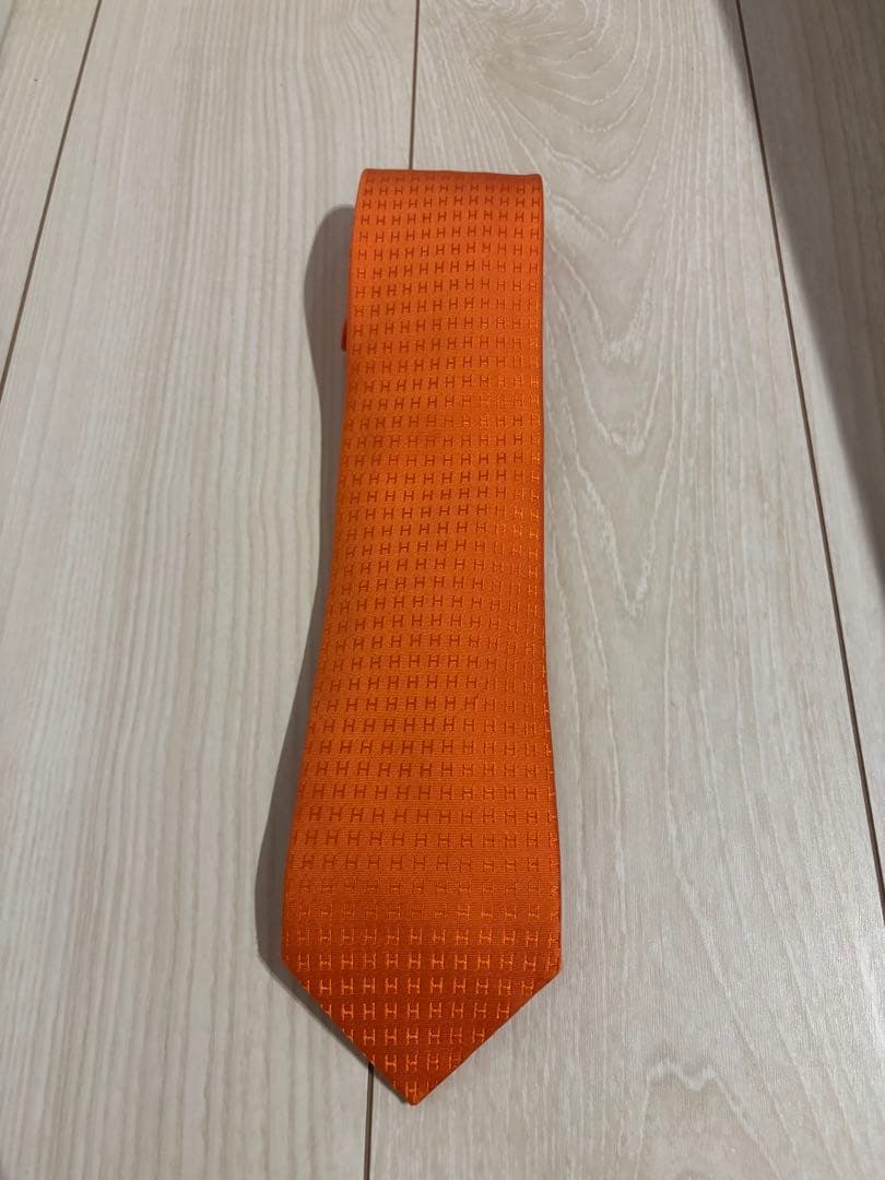 エルメス　ネクタイ　H織　ジャガード　オレンジ　シルク