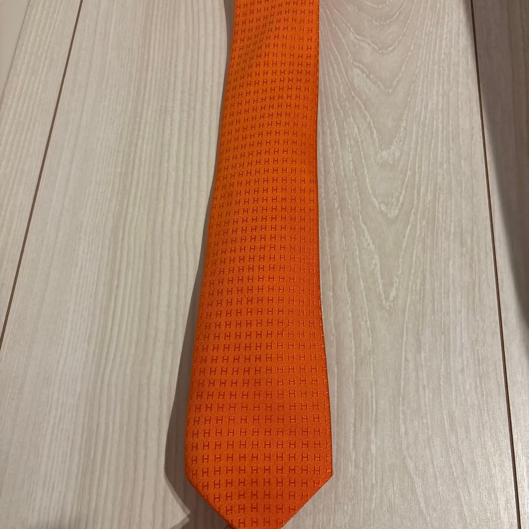 エルメス　ネクタイ　H織　ジャガード　オレンジ　シルク