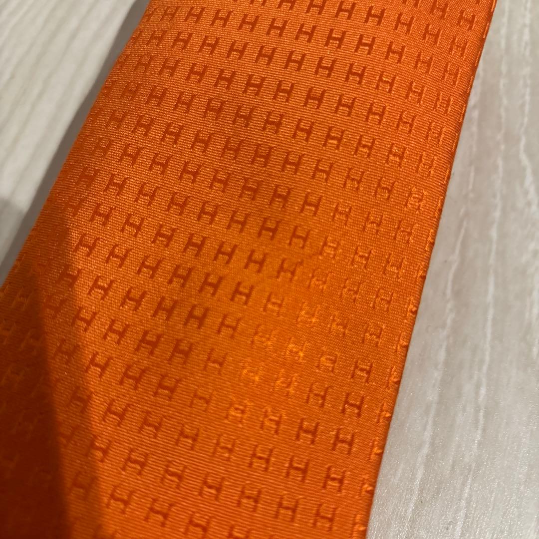 エルメス　ネクタイ　H織　ジャガード　オレンジ　シルク