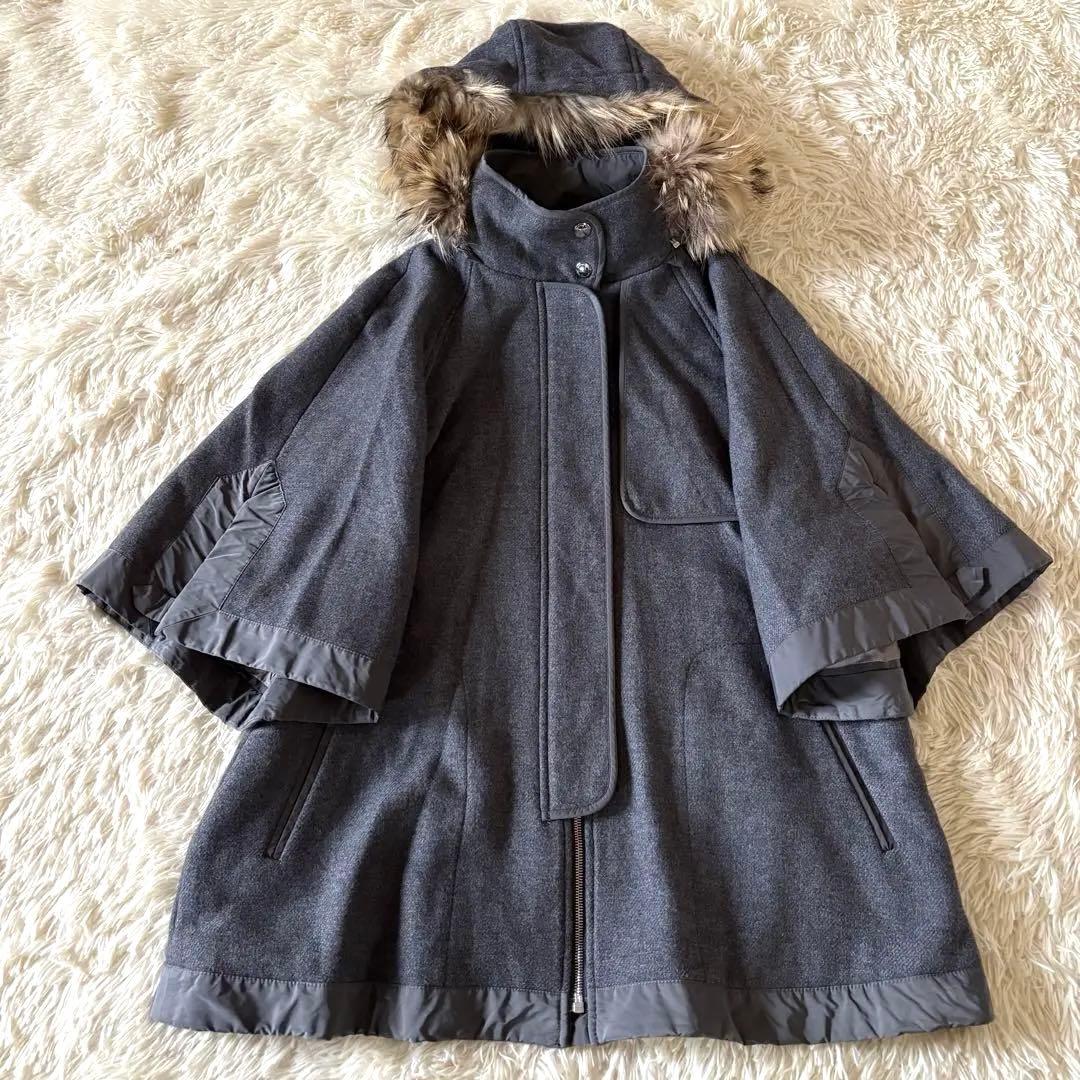 良品✨スポーツマックスコード　ケープコート　3way ファー　オーバーサイズ　L