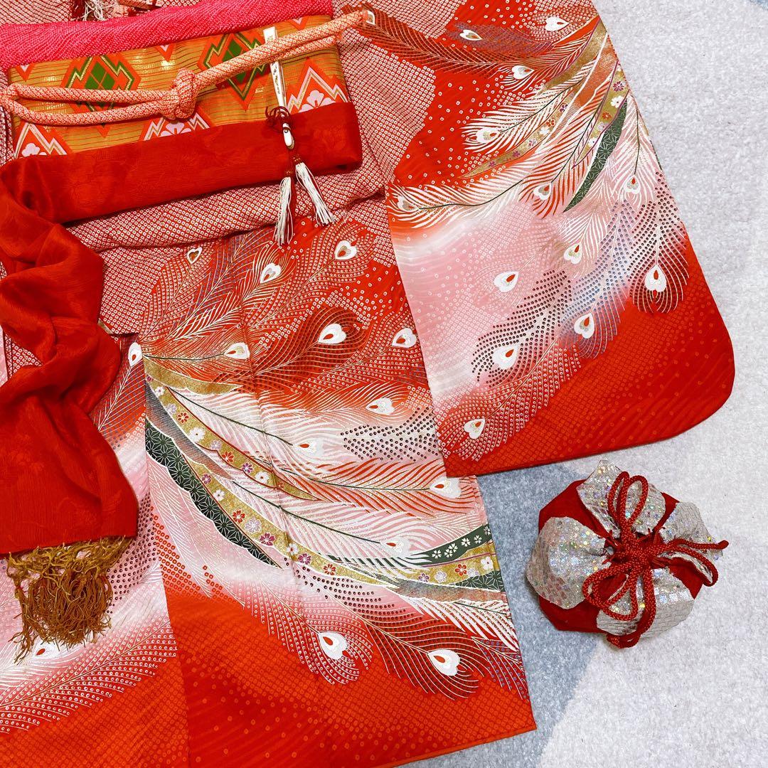 七五三 7歳 正絹 着物 作り帯 バッグ 草履 小物セット 鹿の子