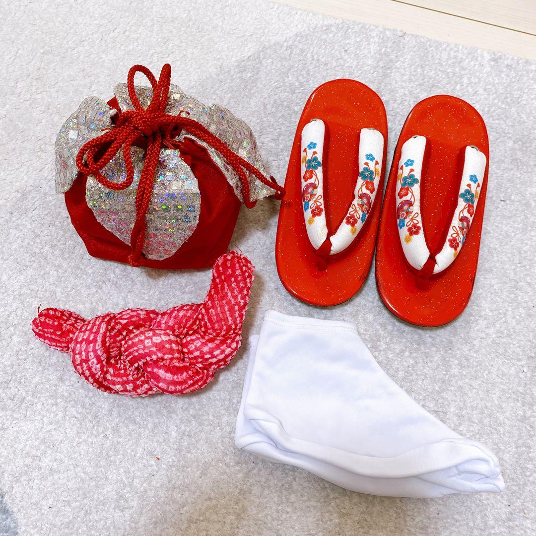 七五三 7歳 正絹 着物 作り帯 バッグ 草履 小物セット 鹿の子