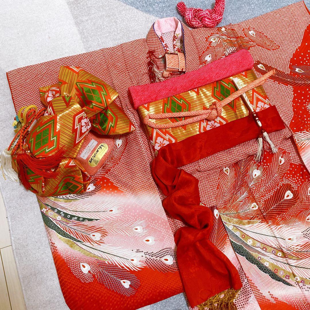 七五三 7歳 正絹 着物 作り帯 バッグ 草履 小物セット 鹿の子