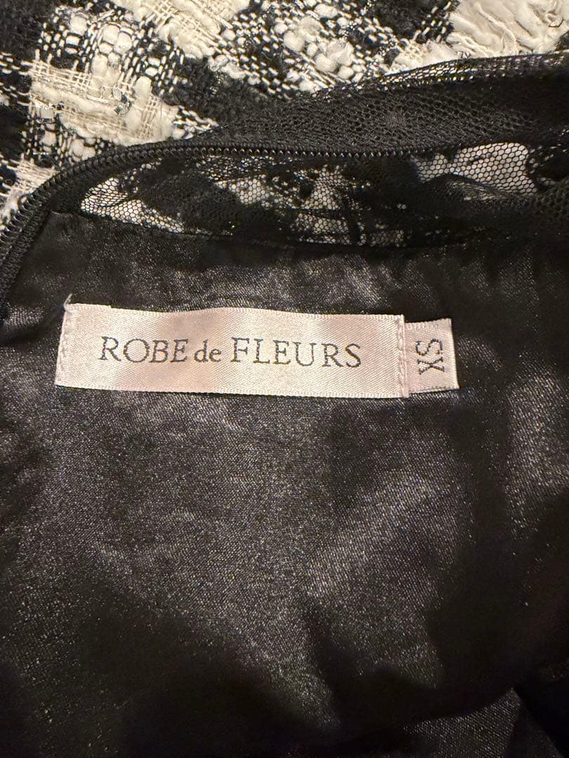 ROBE de FLEURS ツイードｘビジュー襟台形ミニキャバドレス XS