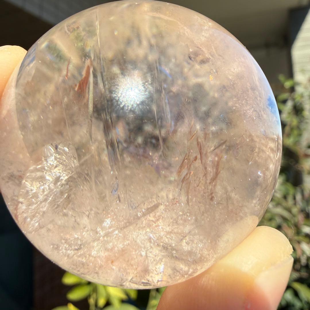 ピンクアゼツライト　スフィア　虹入り　台座付き　ピンククォーツ　49.6mm