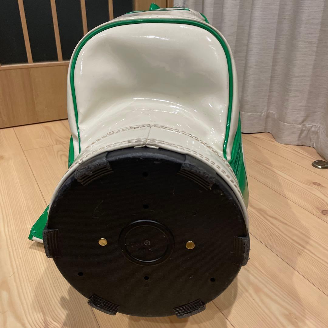 ［美品］PEARLY GATES キャディバッグ エナメル白×緑