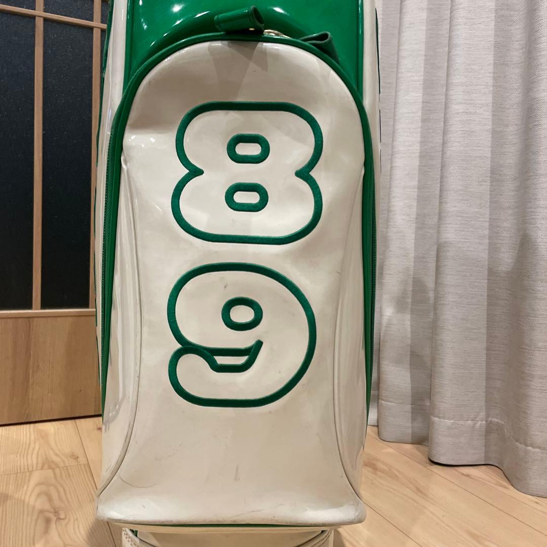 ［美品］PEARLY GATES キャディバッグ エナメル白×緑