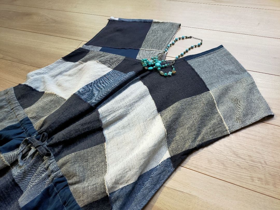 美品プランテーション　コットンリネン綿麻　チュニックパネルワンピース