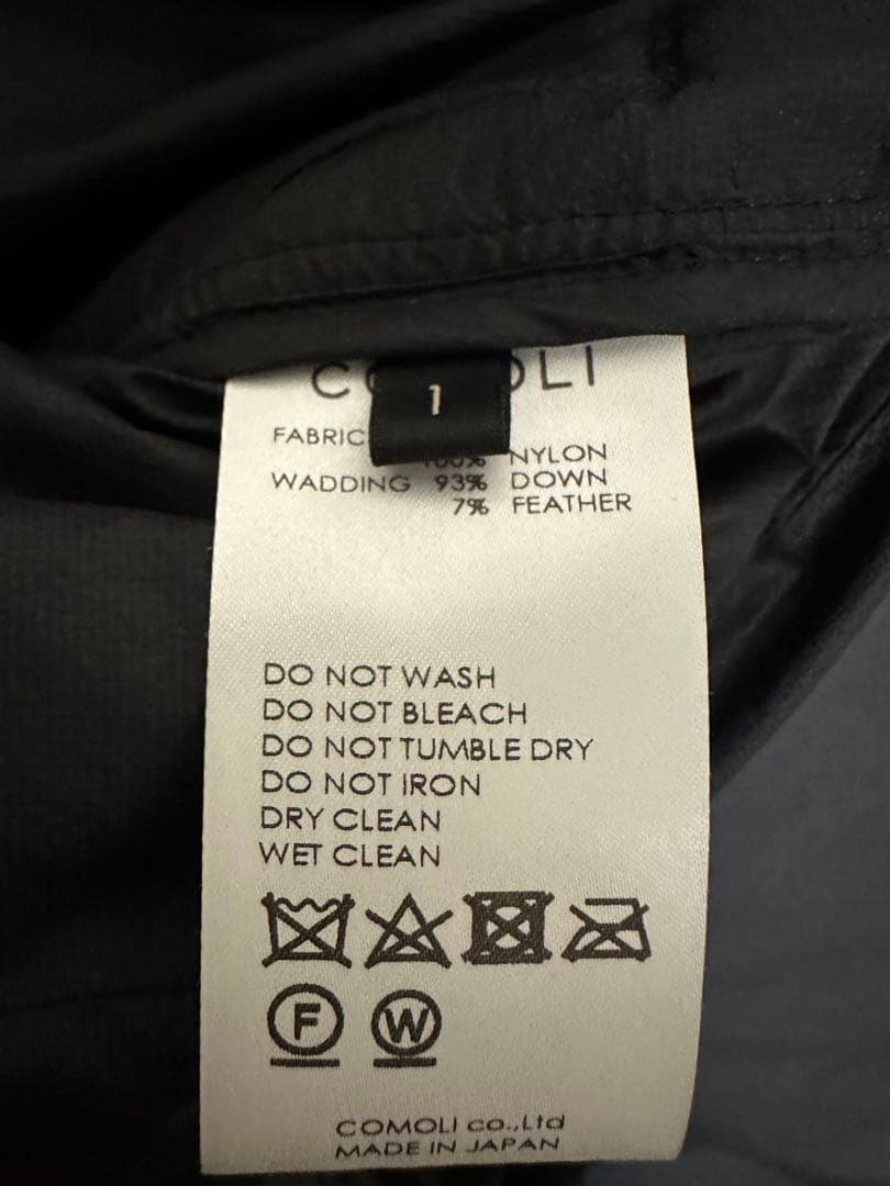 comoli コモリ　ダウン　ベスト　サイズ1 新品未使用
