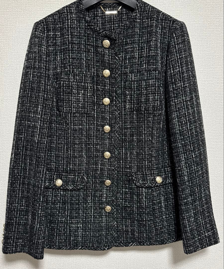 ♡新品同様♡セルフォード♡ノーカラーツイードジャケットコート♡ブラック系