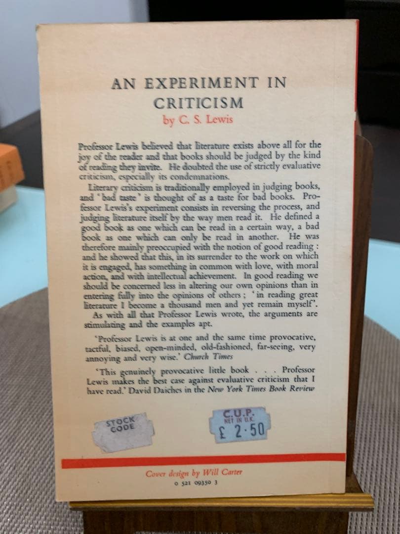 洋書 C. S. Lewis An Experiment in Criticism